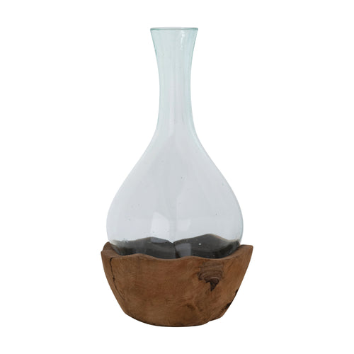 Teak Wood + Glass Vase