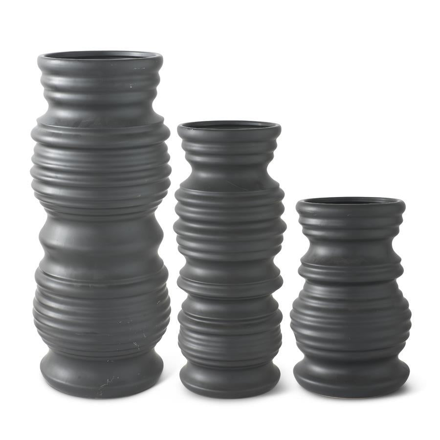 Black Ribbed Vase