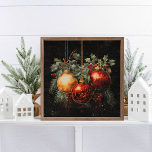 Three Ornaments With Holly Black