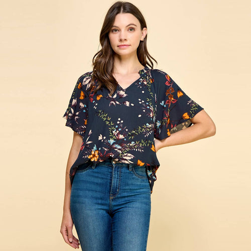 Floral Ruffled V-Neck Top