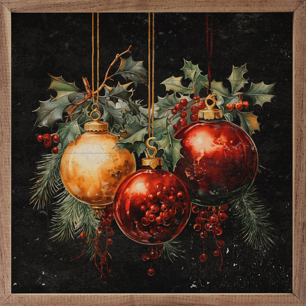 Three Ornaments With Holly Black