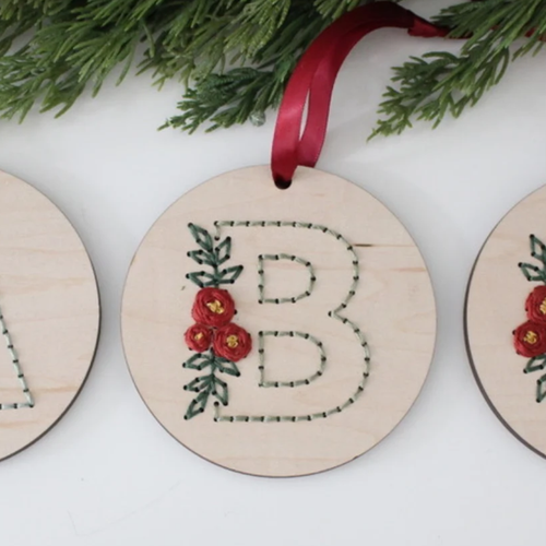 DIY Wood Embroidery Kit - Monogram Christmas Ornament