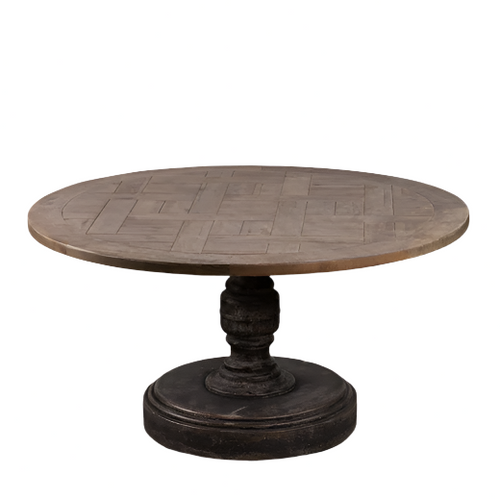 Round Wood + Black Table