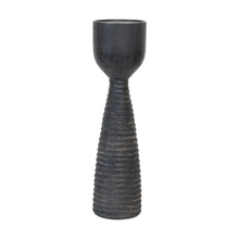 Carved Black Ribbed Candle Holder