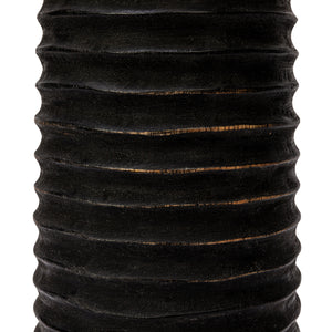 Carved Black Ribbed Candle Holder