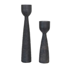 Carved Black Ribbed Candle Holder