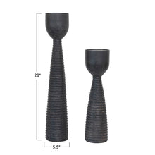 Carved Black Ribbed Candle Holder