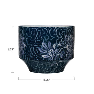 Navy Planter w/White Floral