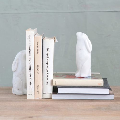 Marble Rabbit Bookends