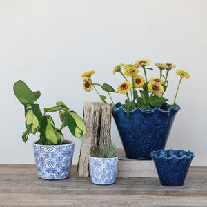 Navy + White Tile Planter