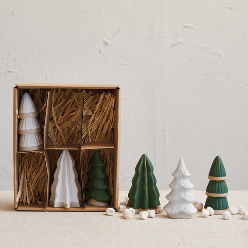 Green/White Stoneware Tree Set