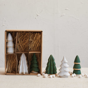 Green/White Stoneware Tree Set