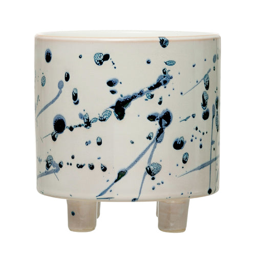 Stoneware Footed Planter with Splatter Design