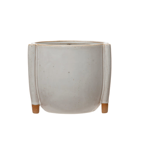 Medium Stoneware Footed Planter with Reactive Glaze