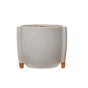 Medium Stoneware Footed Planter with Reactive Glaze