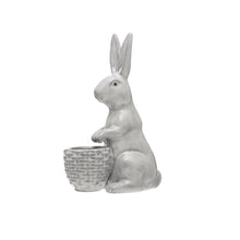 Stoneware Rabbit w/ Embossed Planter, Reactive Glaze, White (Each One Will Vary)