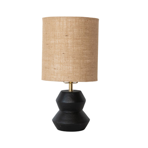 Mango Wood Table Lamp with Jute Shade, Black
