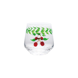 12 oz. Hand-Painted Drinking Glass with Cherries, Green & Red