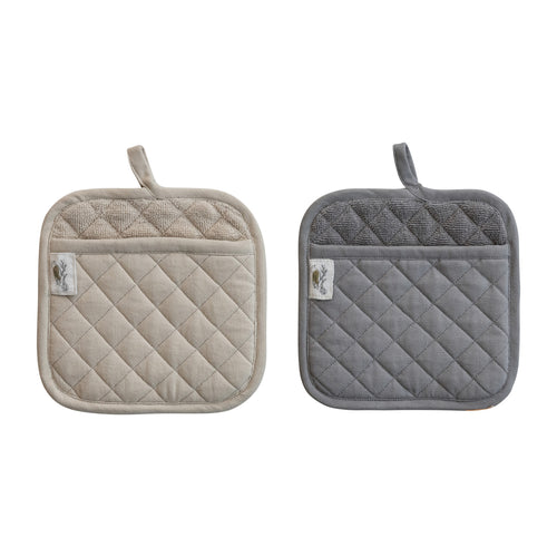 Woven Cotton Quilted Terry Cloth Pot Holder, 2 Colors