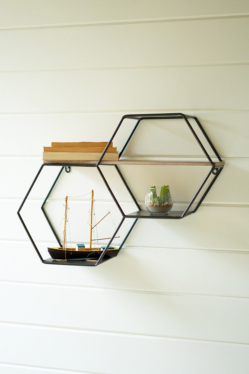 Hexagon Metal/Wood Wall Shelf