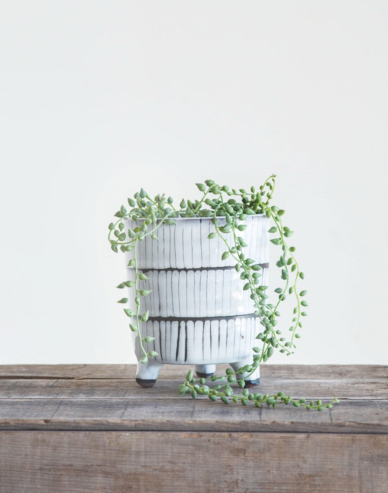 White Glazed Over Black Planter